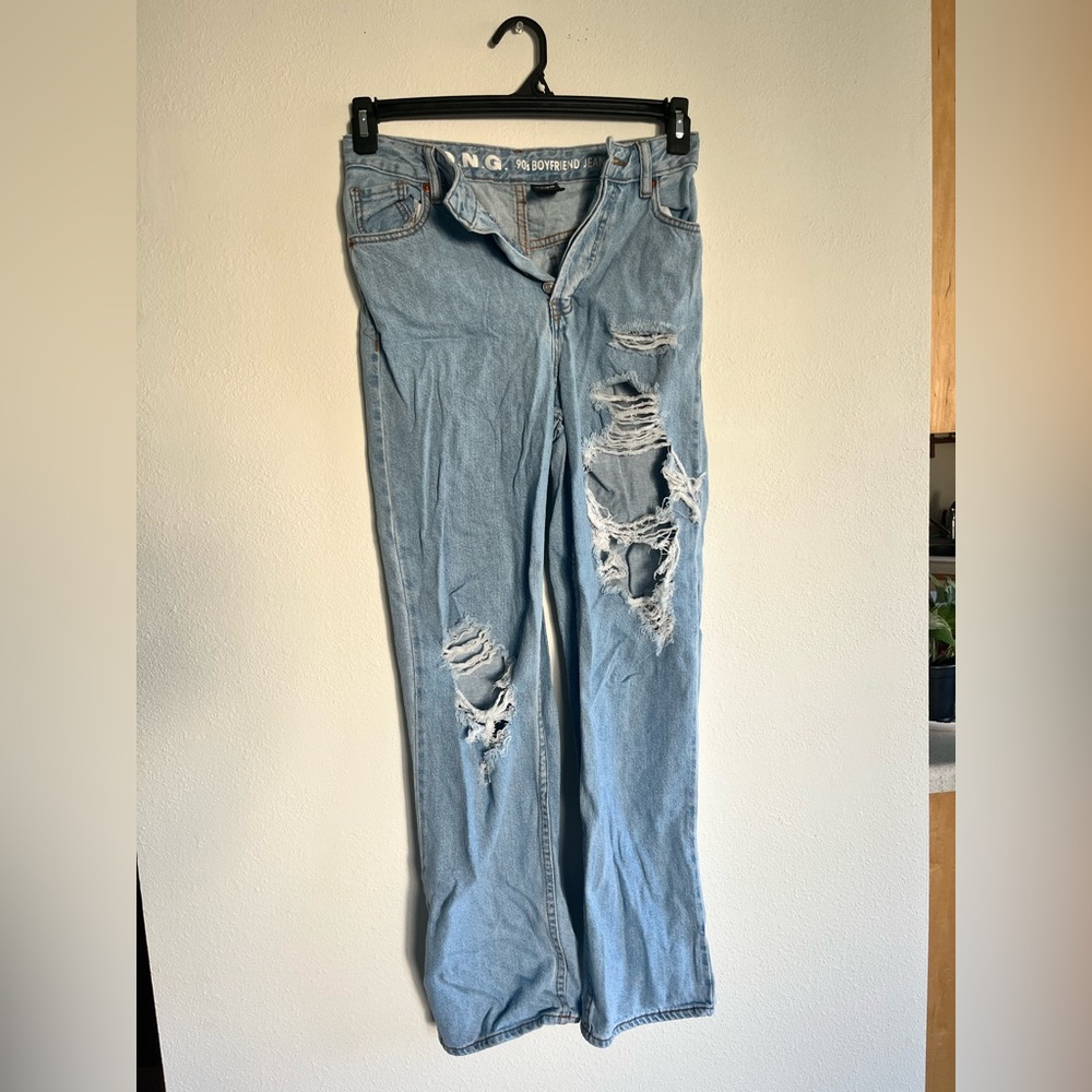 S.O.N.G. 90s Boyfriend Button Up Ripped Light Blue Jeans Women’s Size 1/25